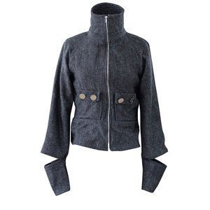 High Collar Dark Gray Motorcycle Jacket